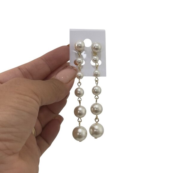 NEW Gold Filled Elegant Cascading Faux Pearl Drop Earrings - Picture 9 of 10